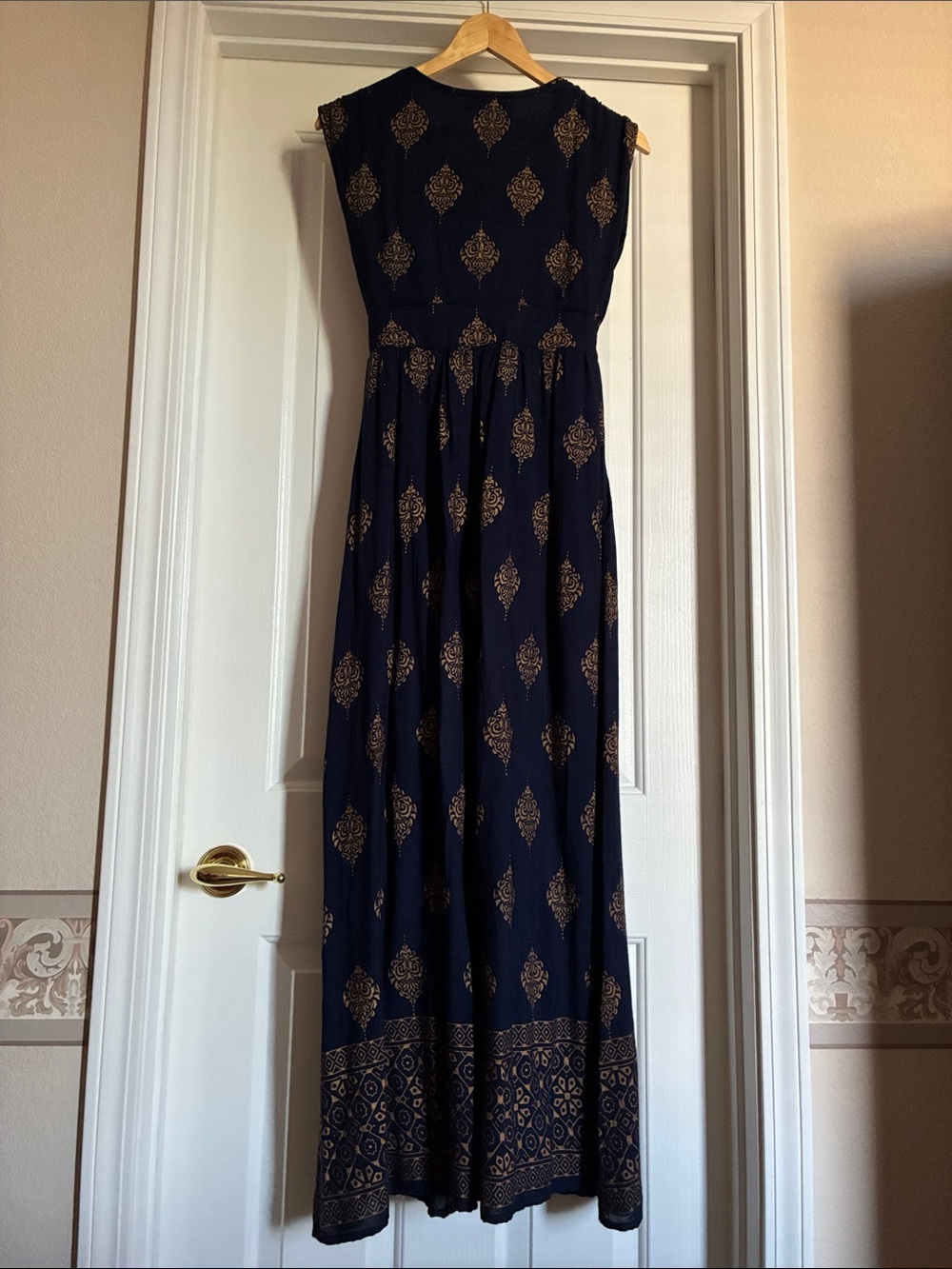 Cotton made in India Navy Maxi Dress with Gold Medallion Print - Picture 3 of 4